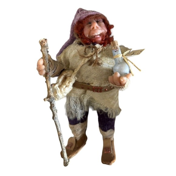 Handmade Artisan Hobbit Elf Troll Gnome Doll Make A Wish Bottle 6.5”